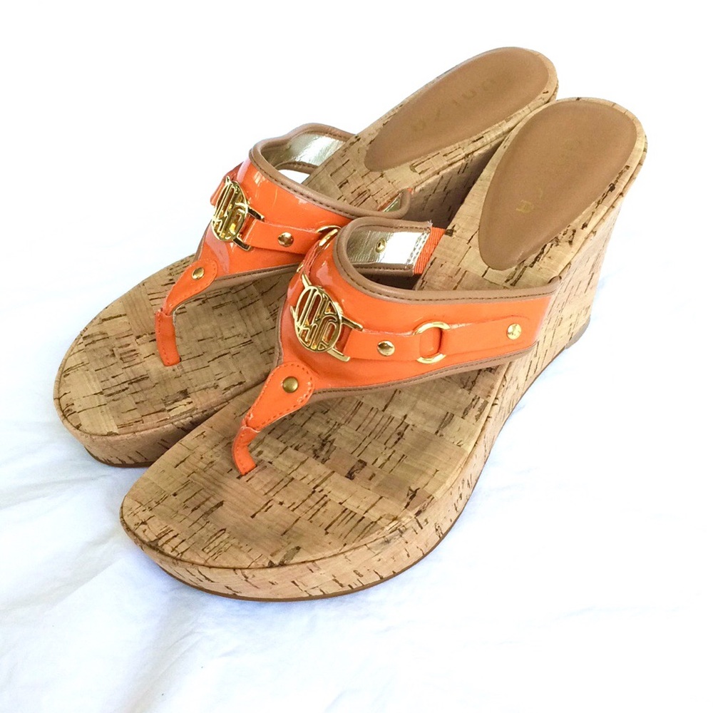 Unisa Orange ‘Patent’ Platform Wedge Sandal Sz 9 - Picture 4 of 8